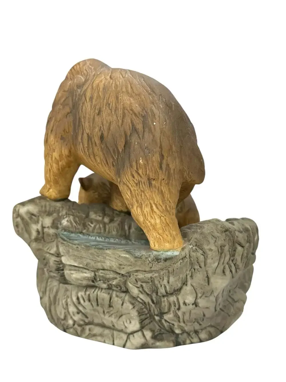 Vintage Arnart 1984 Mother Grizzly Bear and Cub Fishing Porcelain Figurine